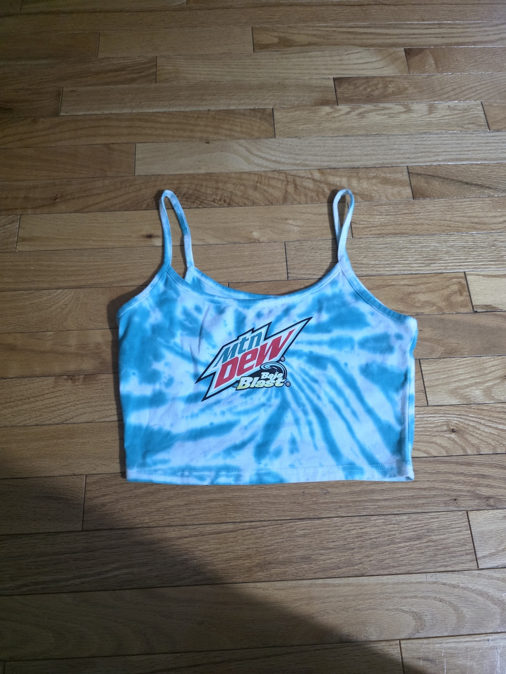 Mountain Dew Baja Blast Tie-Dye Crop Tank Top - Teal & White